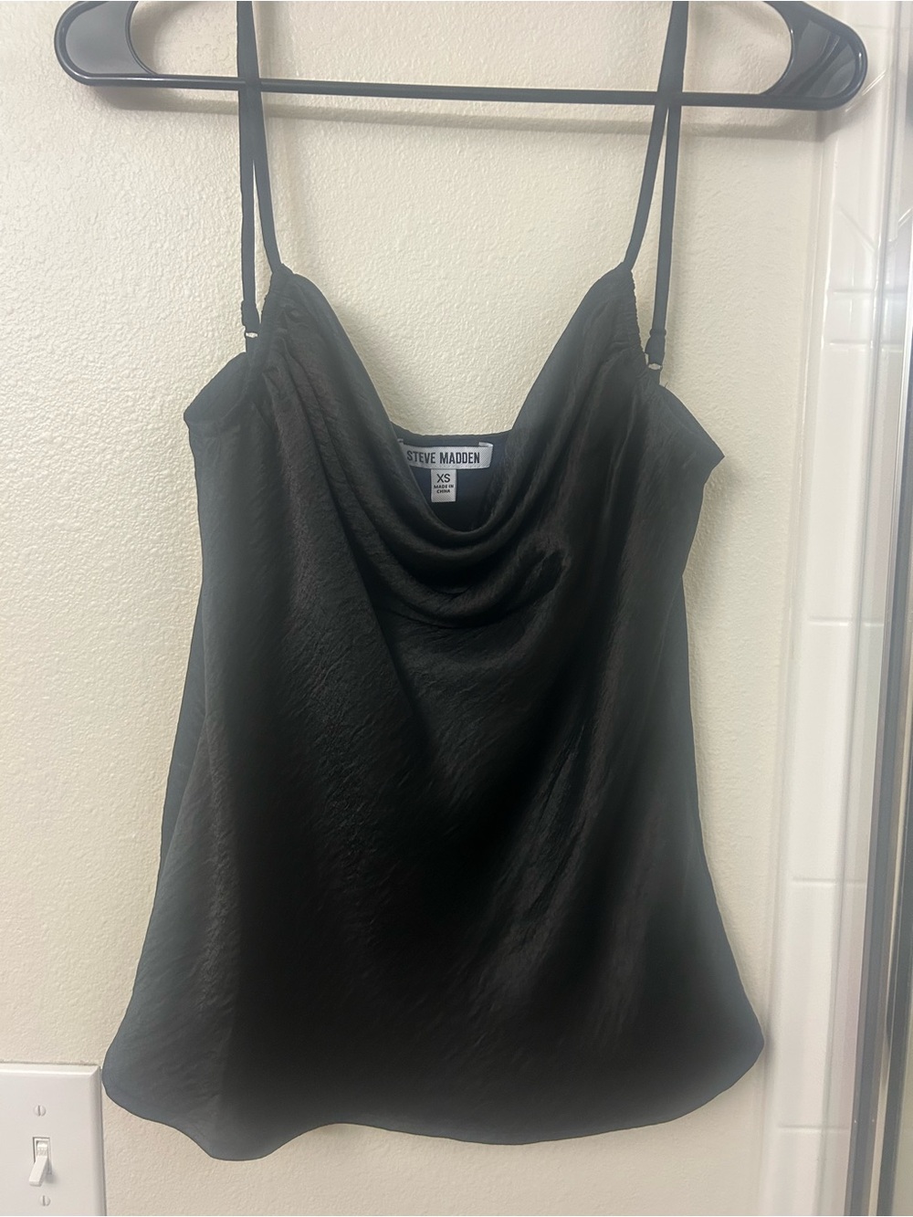Steve Madden Black Satin Cowl Neck Camisole with Adjustable Straps